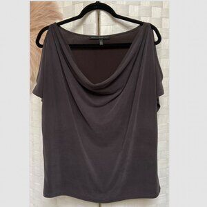 WHBM Gray Soft Cold Shoulder Cowl Neck Charcoal Gray Short Sleeve Size M